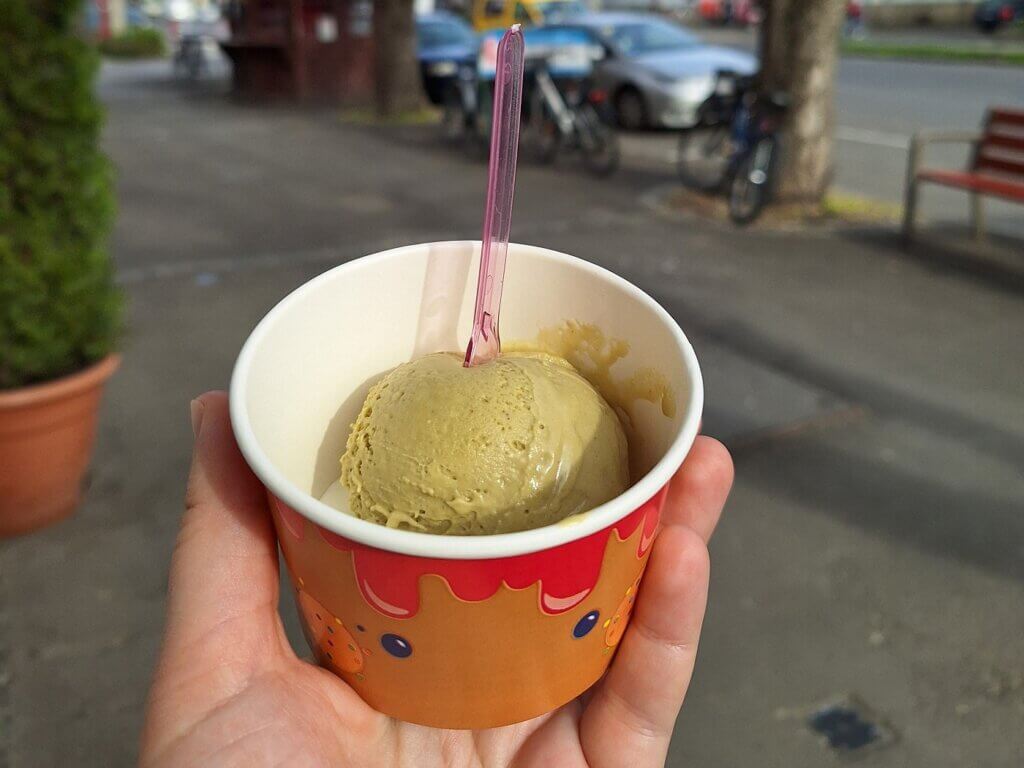 first ice cream of the year pistachio Mohács