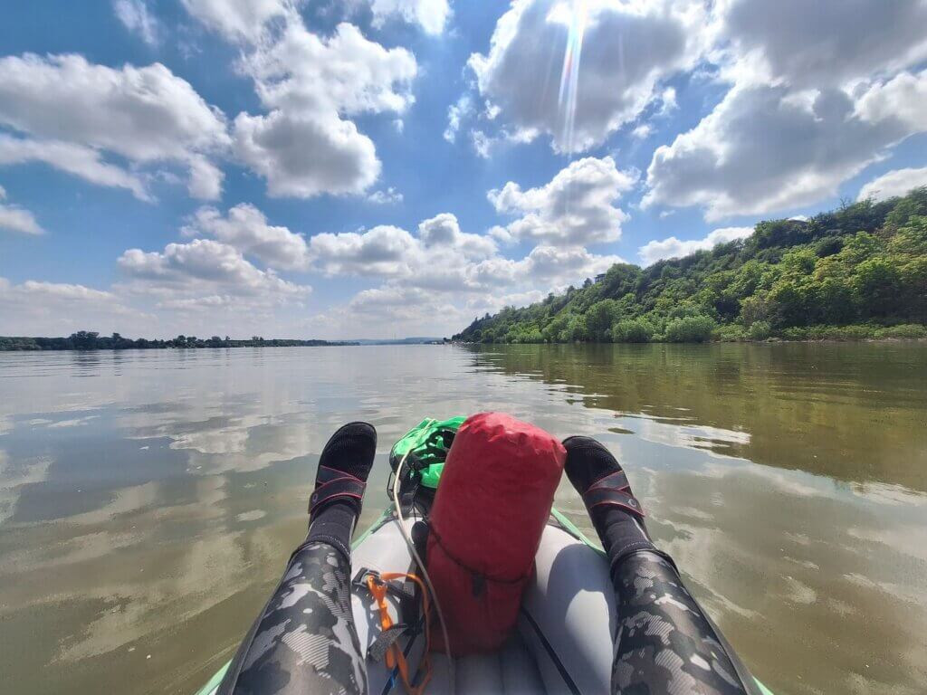 vista from Zucchini the kayak arriving in Zemun Veliko Ratno Ostrvo Serbia Belgrade Danube River Dunav