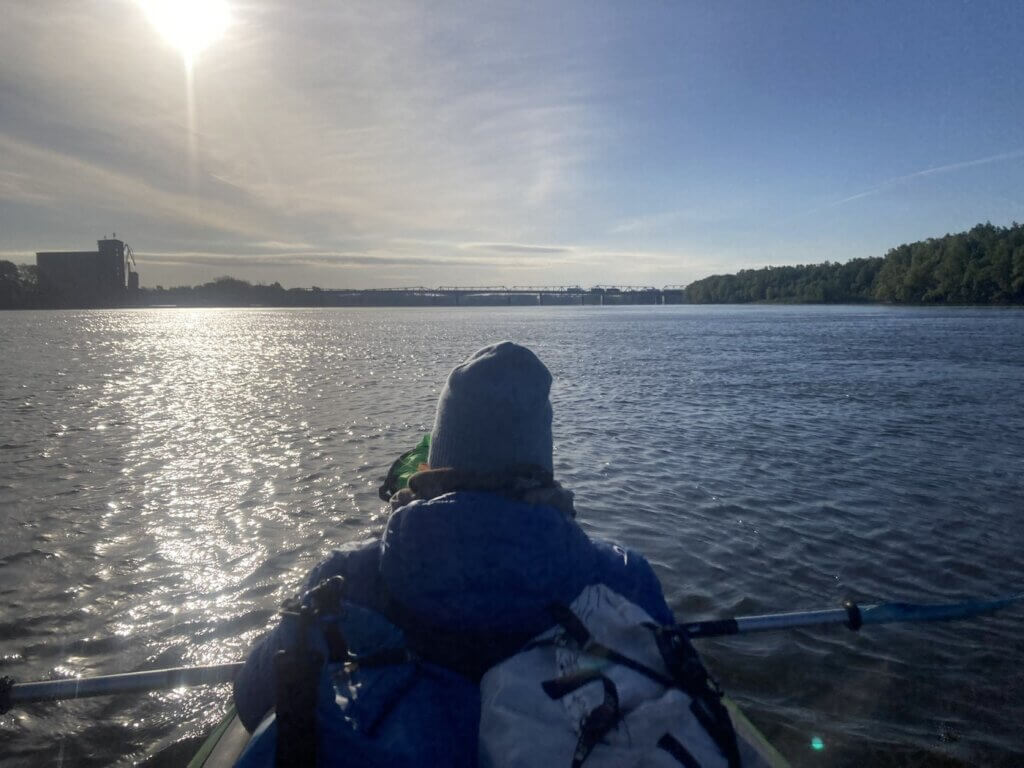 Iris Veldwijk kayaking the Danube from Erdut to Vukovar Croatia road rail bridge border crossing