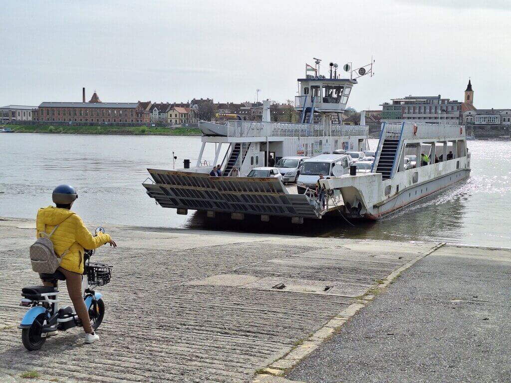 return ferry Újmohács to Mohács crossing the Danube southern Hungary