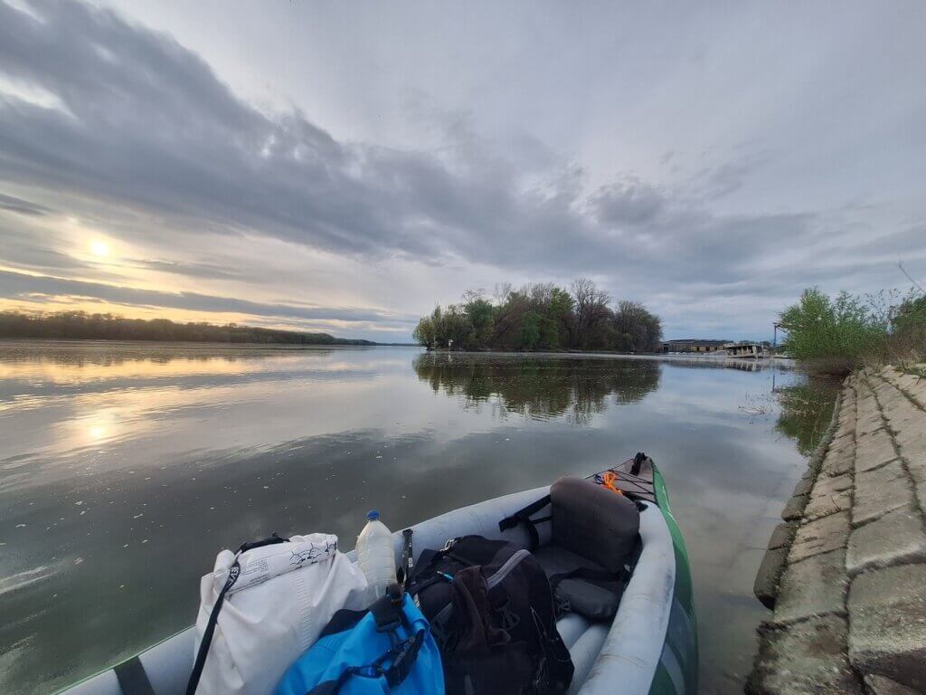 landing spot Apatin Serbia sunset Danube river beautiful nature inflatable kayak Zucchini