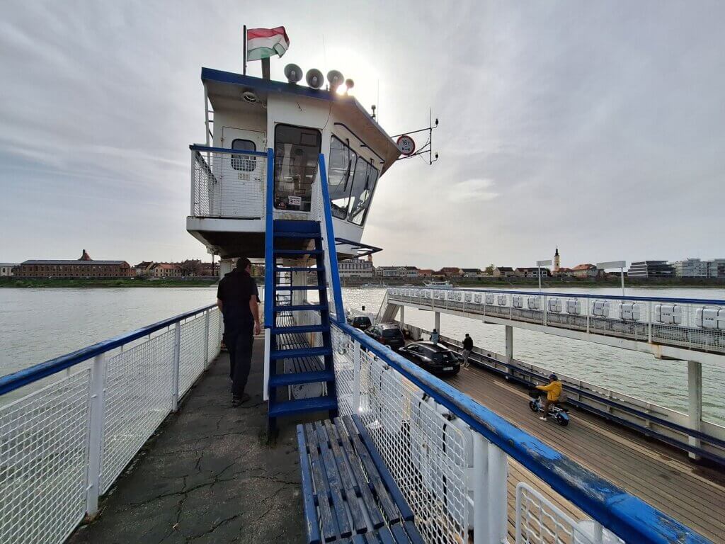 top deck ferry Mohács Danube crossing