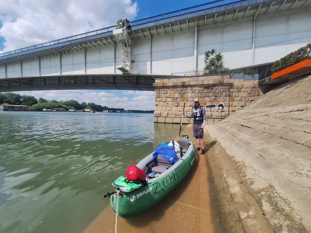 Jonas Zucchini Branko's Bridge Belgrade Serbia inflatable canoe kayak landing spot Sava River