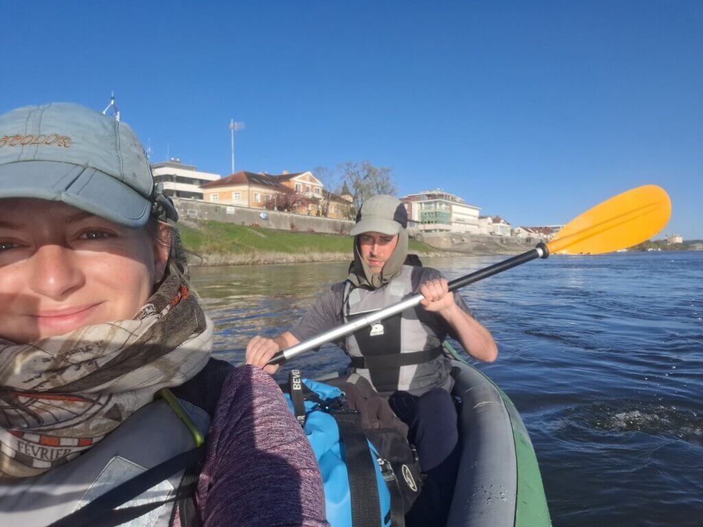 kayaking away from Mohács Hungary to Apatin Serbia Croatia border area