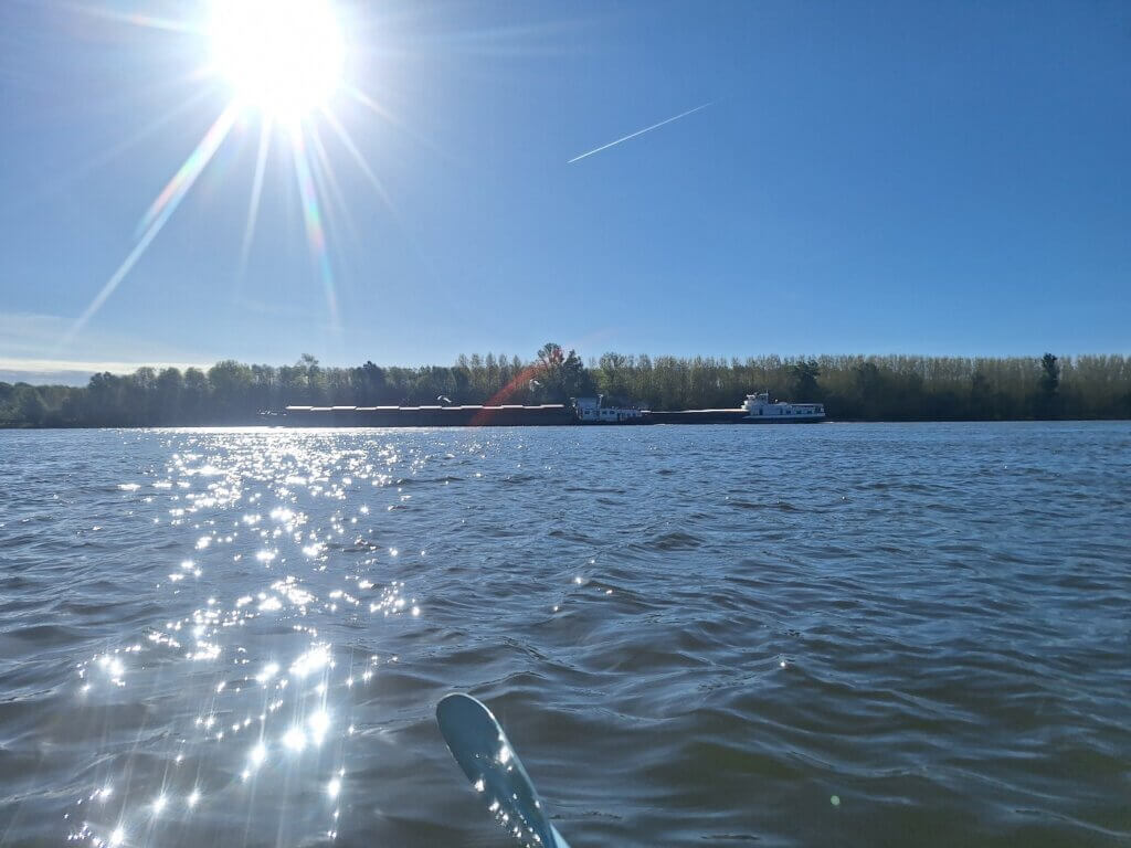 cargo ship Danube on the border between Croatia and Serbia