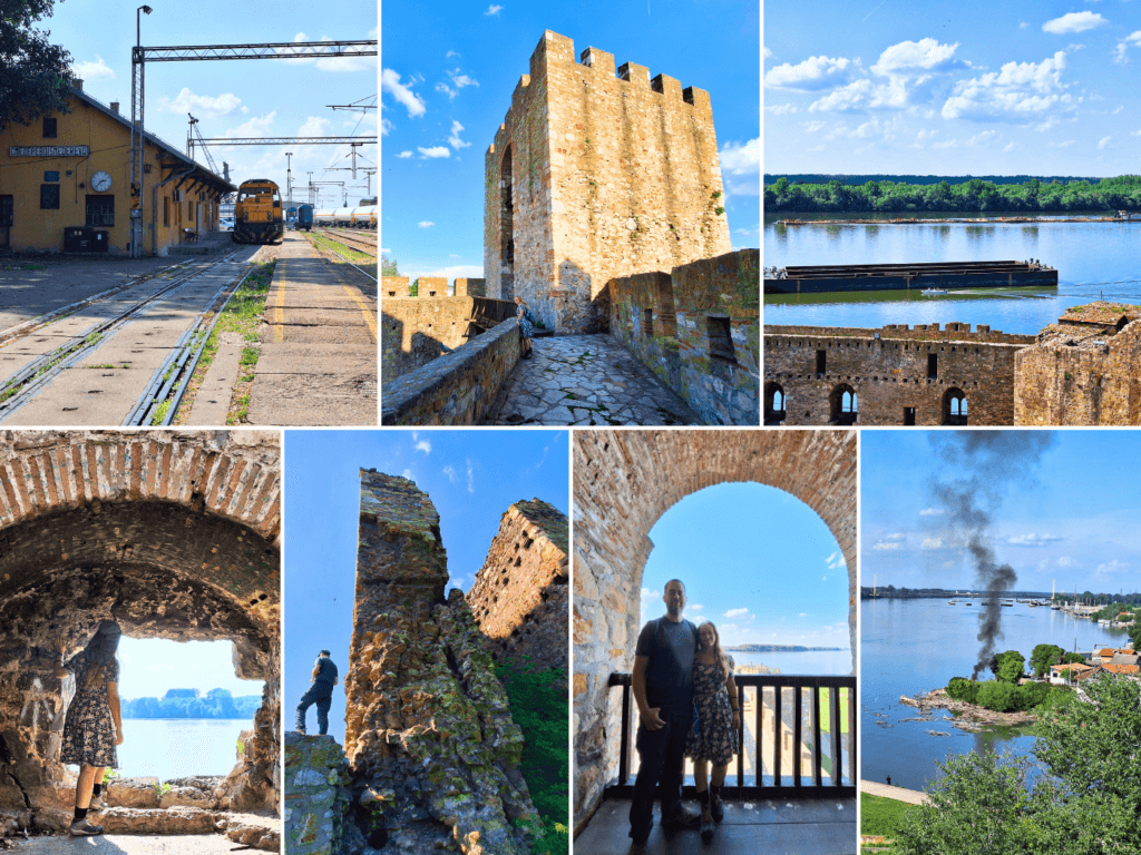 Smederevo Fortress collage viewpoints history train station Danube River