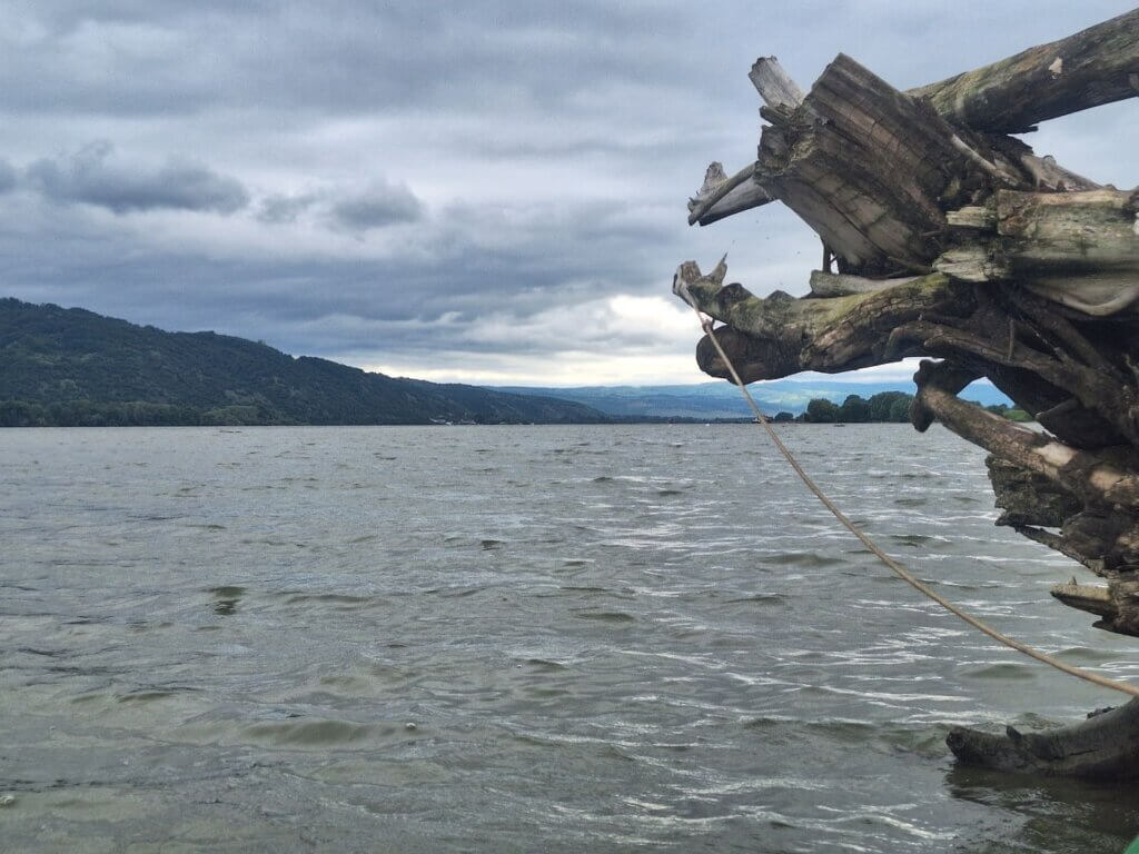 Danube River near Zatonje during Kosava wind headwind strong kayaking