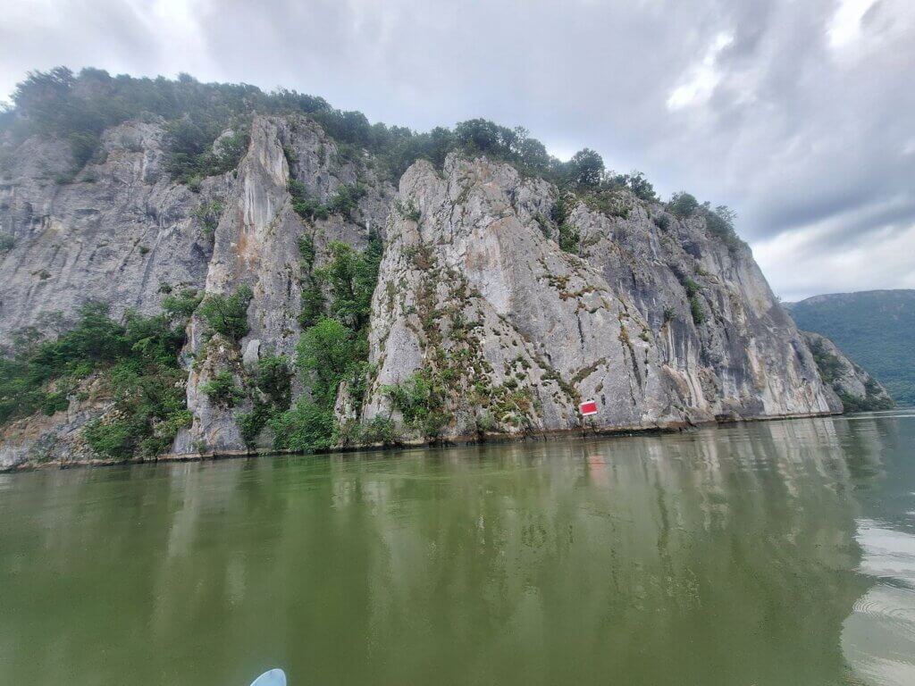 Serbian cliff closeup Little Kazan Gorge Cazanele Mici Mali Kazan Klisura canyon kayaking Tabula Trajana Romania Serbia border Danube River