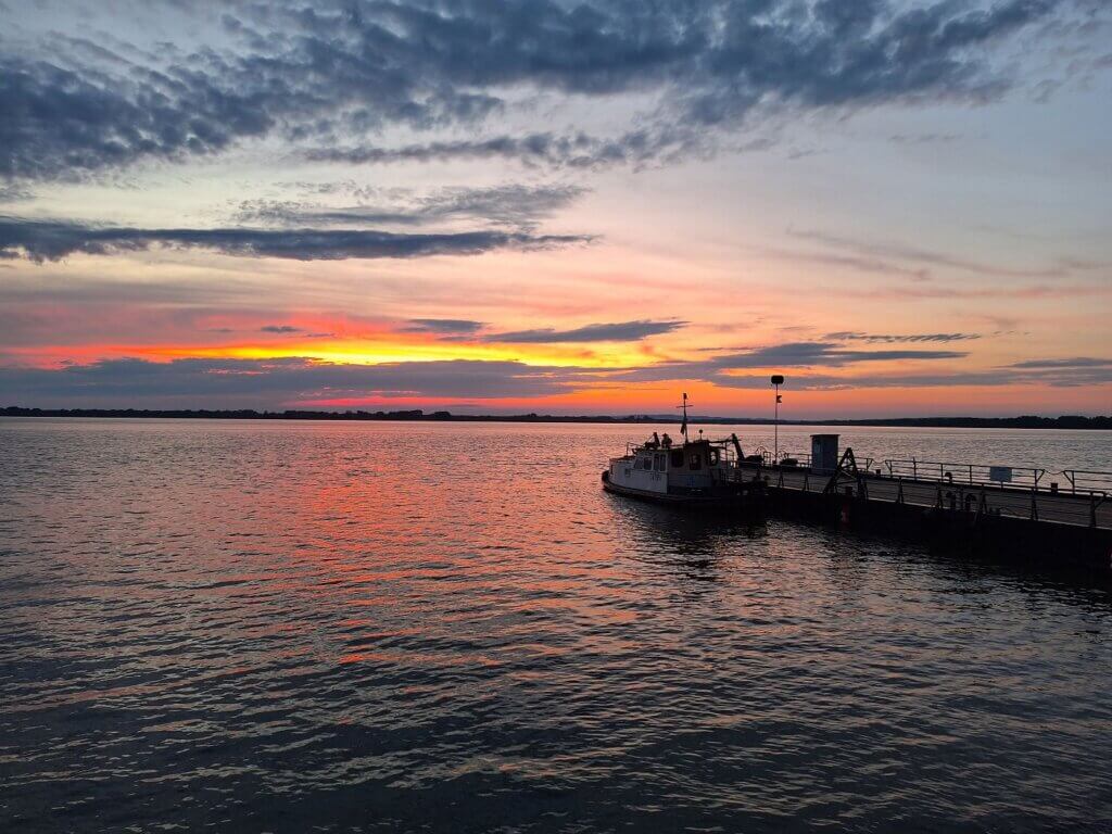 sunset Serbia Danube River Ram ferry skela spectacular colors