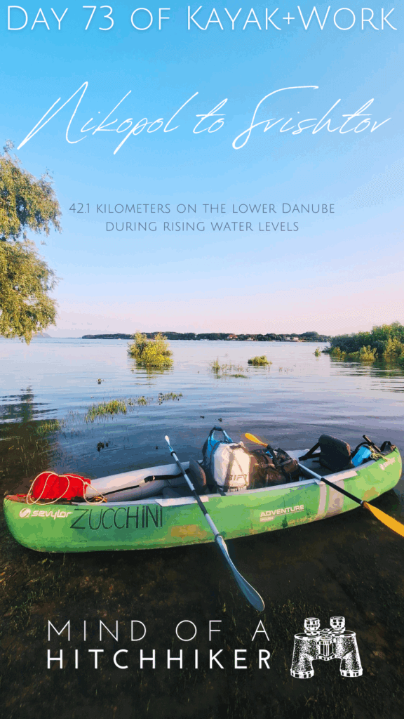 pin kayak trip day 73 launch spot Nikopol inflatable Zucchini kayaking Nikopol Bulgaria sunrise