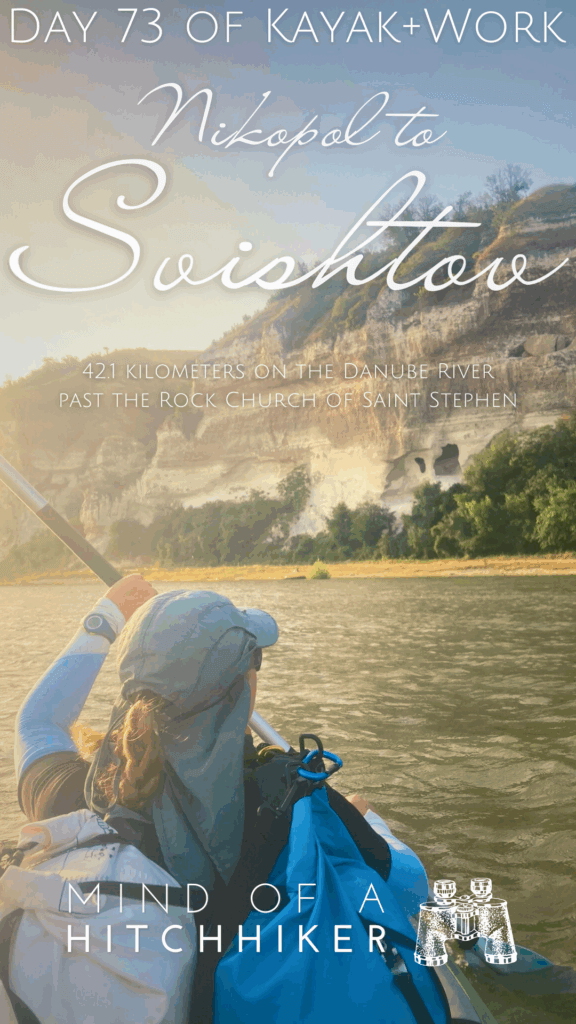 Iris Veldwijk kayaking Danube River day 73 Nikopol to Svishtov chalk cliffs rock hewn church cave of Saint Stephen