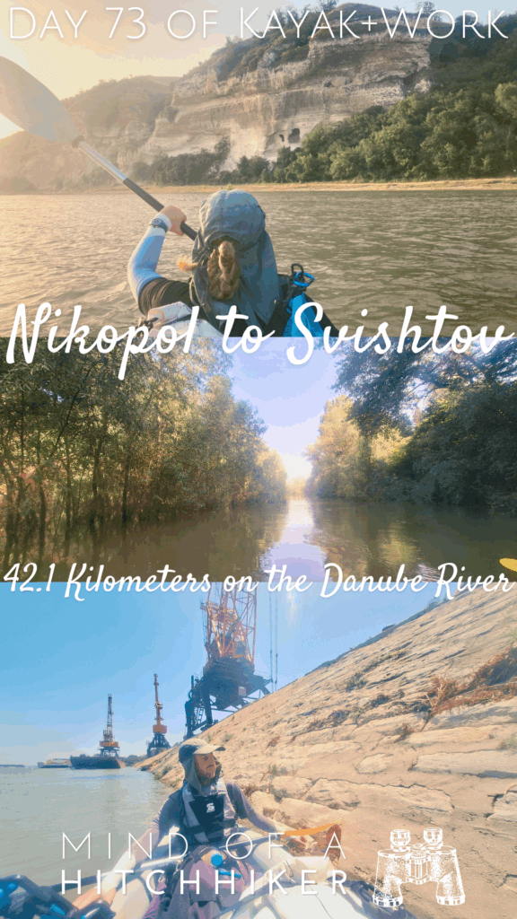 collage kayaking Nikopol to Svishtov cliffs Danube River port Belene Island nuclear power plant