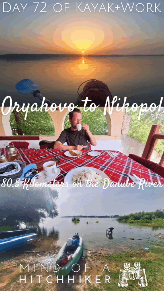 collage kayak trip day 72 Bulgaria Danube River Baikal Nikopol lunch sunrise