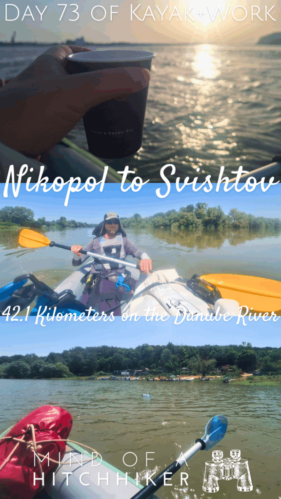 collage kayak trip day 73 Danube River Nikopol to Svishtov Persin Belene Island nuclear power plant