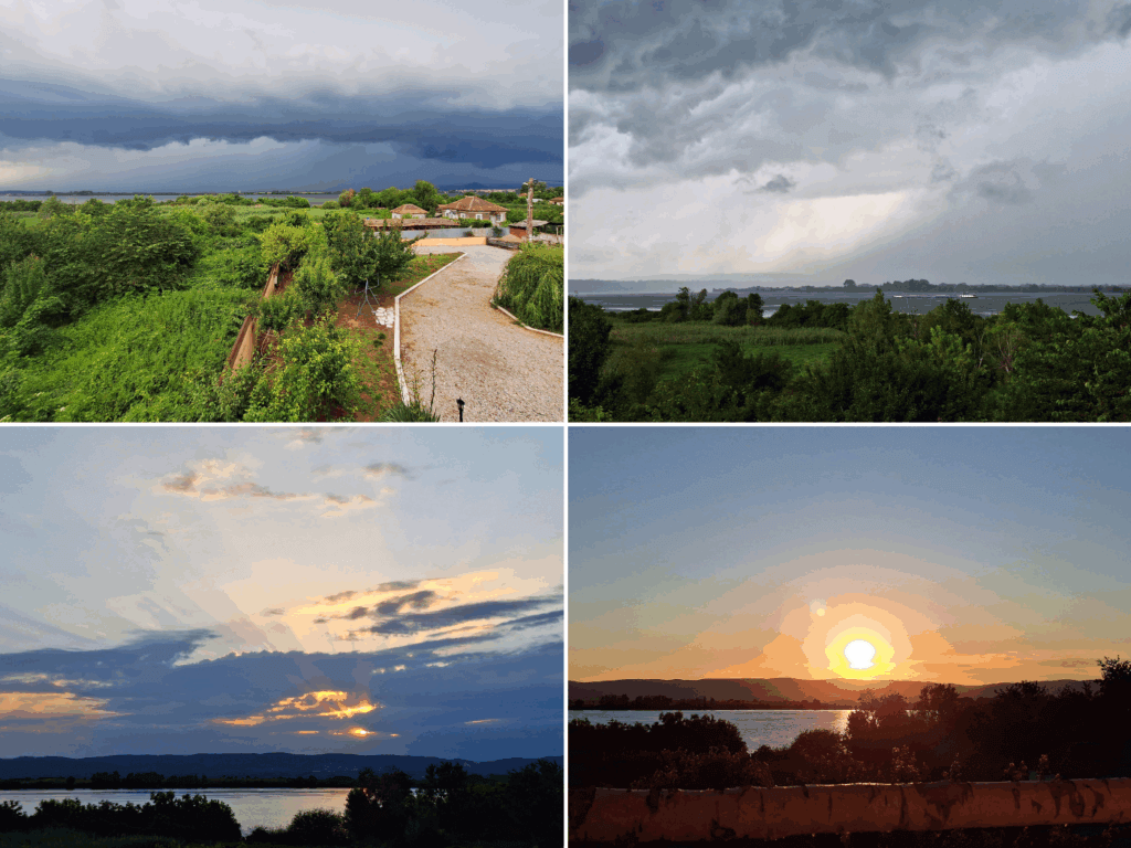 Day 66 Drobeta-Turnu Severin to Crivina off day photos thunder lightning Danube Romania sunset