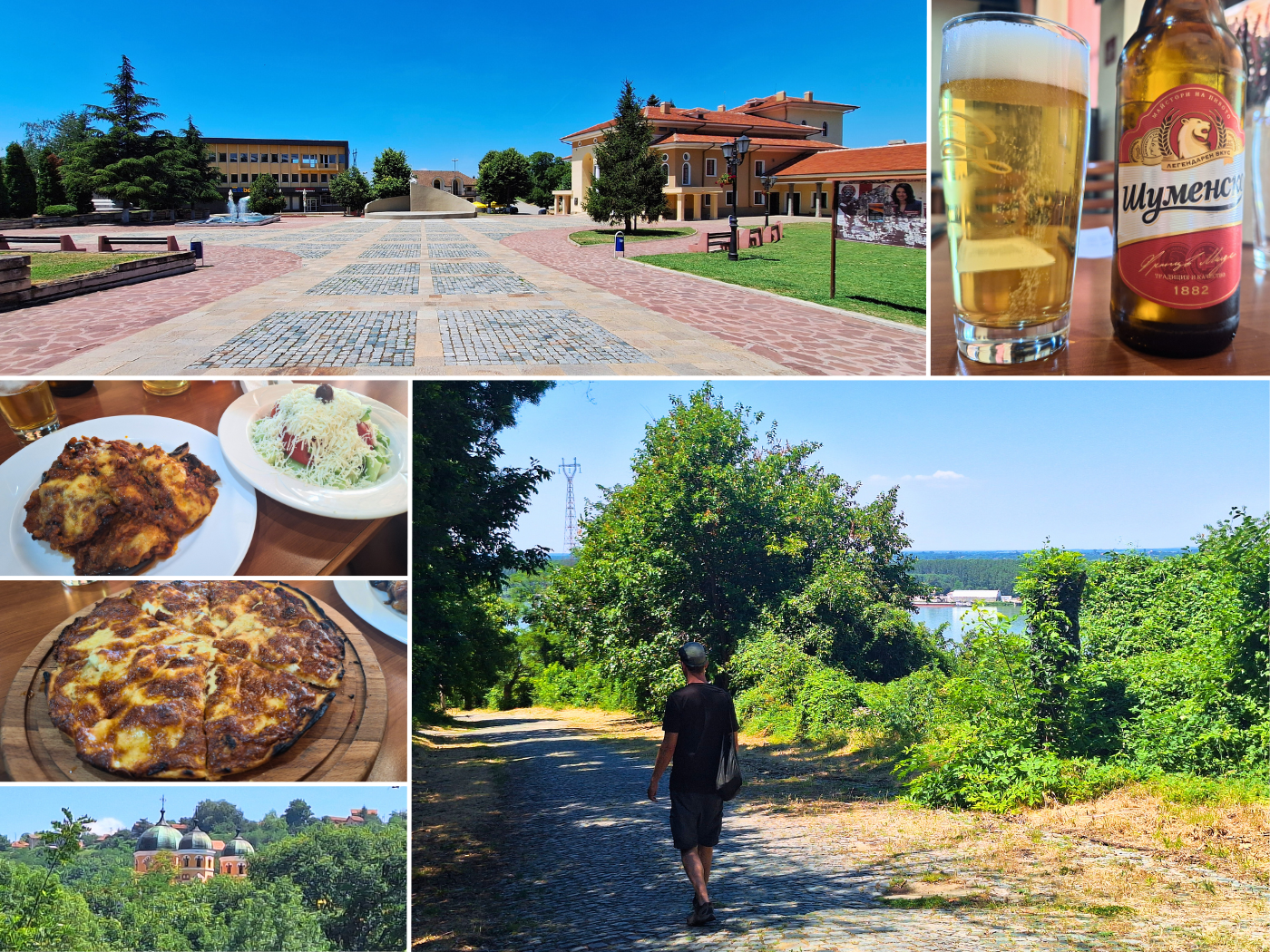 Kayak trip day 71 off day Oryahovo Bulgaria bar Olimp restaurant shopping square Danube river pizza beer eggplant dip vegetarian food