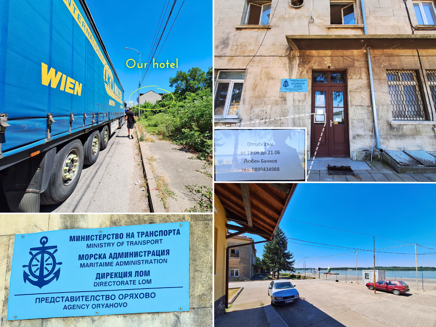 Kayak trip day 71 off day Oryahovo Bulgaria hotel transport trucks ferry to Bechet Romania maritime administration Danube