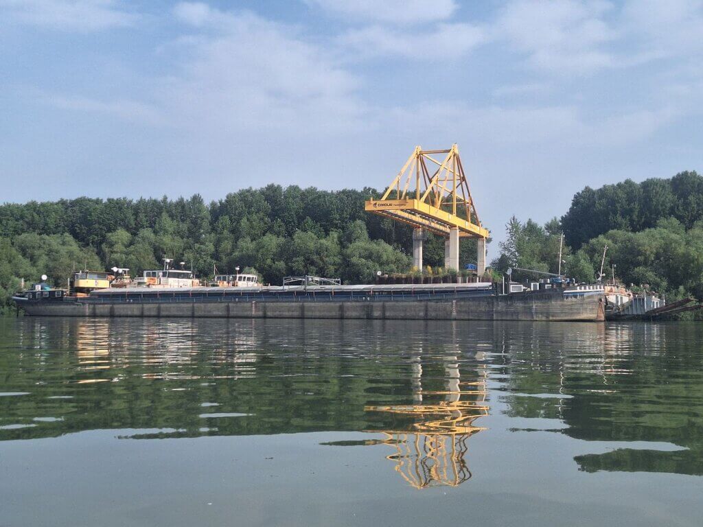 ferry train port of Vidin Bulgaria cranes cargo before new Danube Bridge