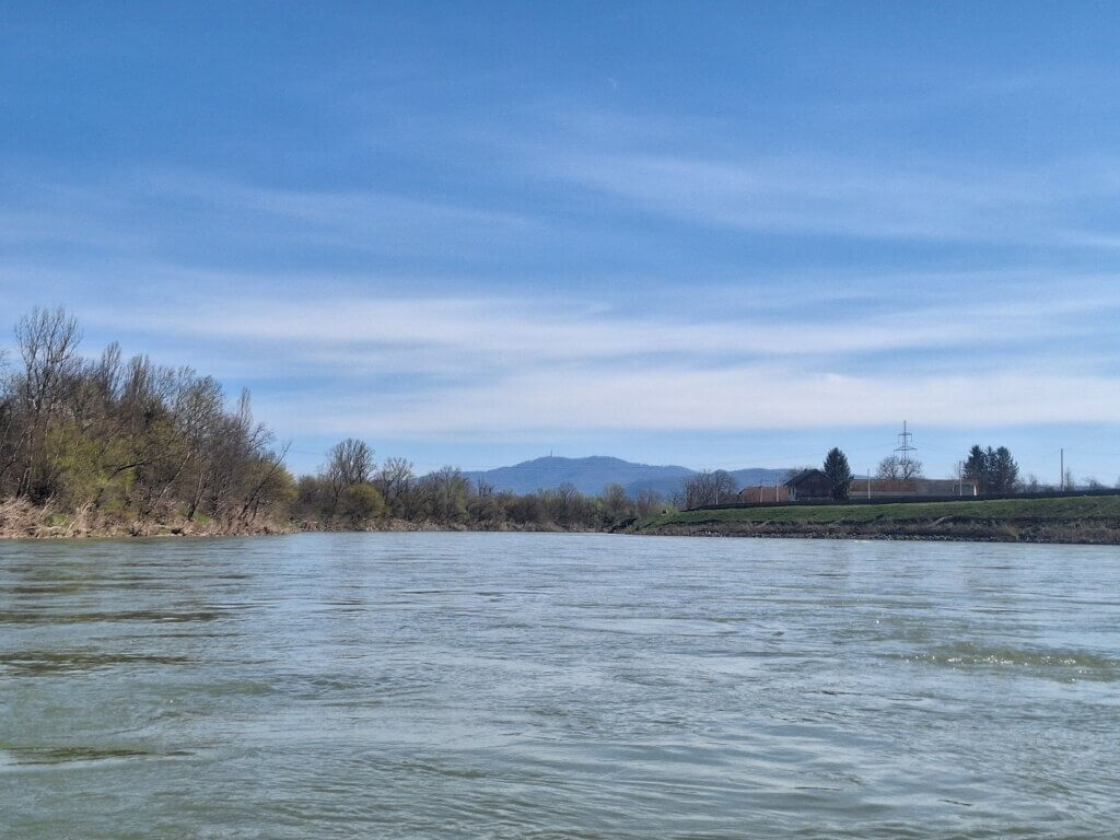 Zagreb TV Tower as seen from the Sava River Croatia