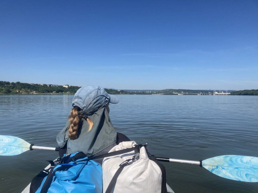 Iris Veldwijk kayaking Iron Gate II last Dam on the Danube River Romania Serbia