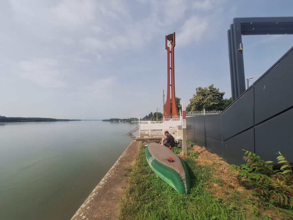 Jonas Zucchini rechna gara Vidin Bulgaria monument to something drying the inflatable kayak