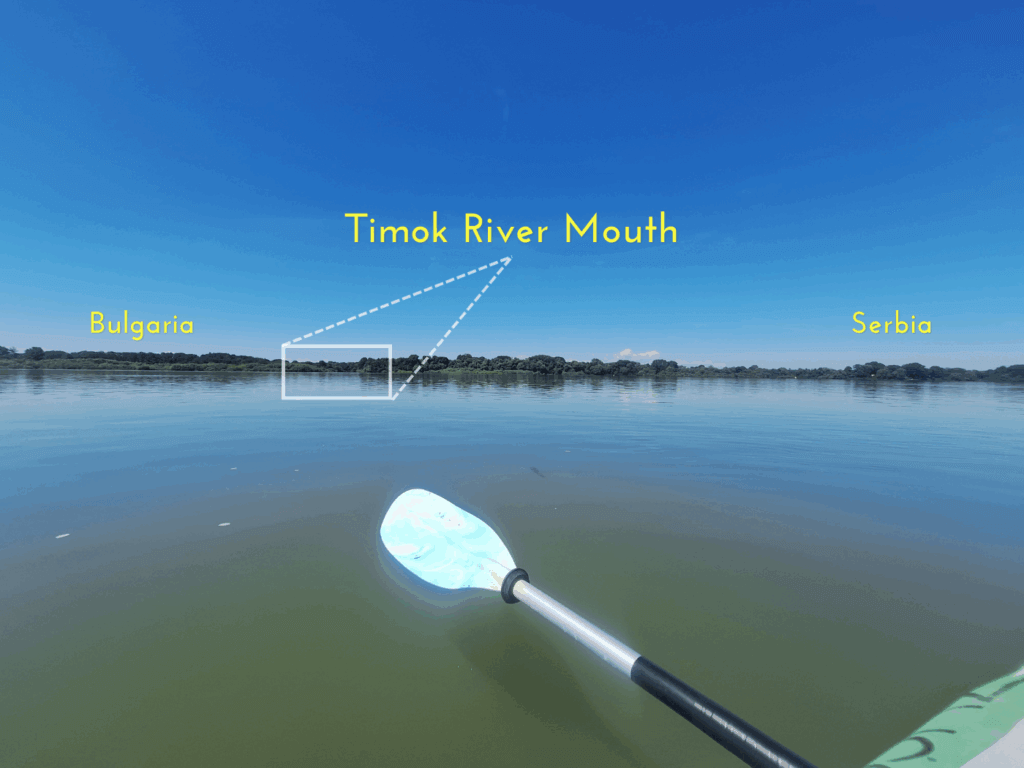Timok River Mouth on Danube River border between Serbia and Bulgaria traveling in a kayak Europe downstream