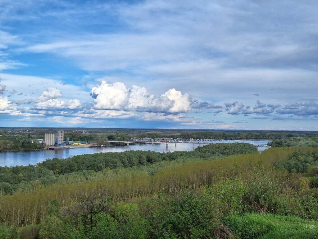 bridge across the Danube between Bogojevo Serbia and Erdut Croatia traffic jam trucks cargo