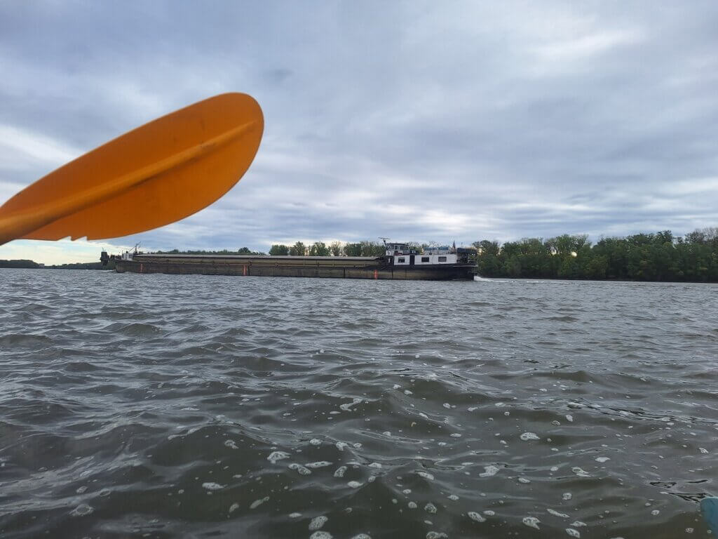 cargo ship Danube between Croatia and Serbia straddling Schengen EU