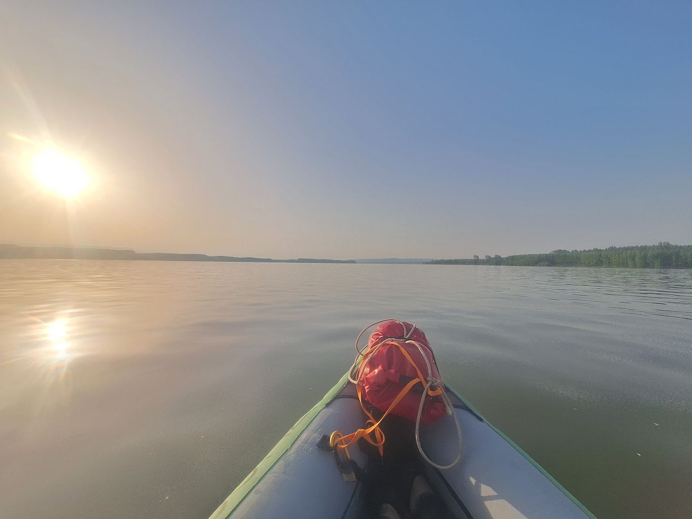 sunrise Danube River Oryahovo Bulgaria one hour into kayaking 80 kilometers in one day