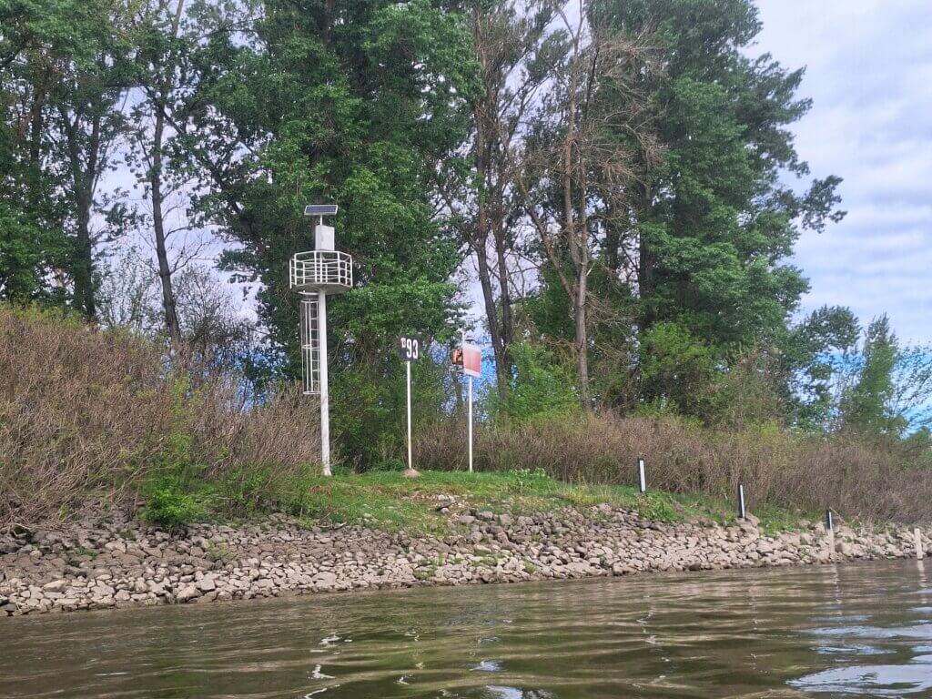 Danube kilometer sign 1393 lateral beacon inland shipping lane island