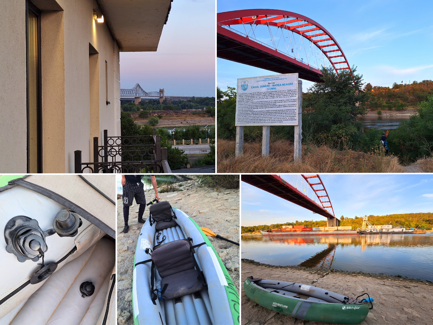 Kayak+Work day 80 Danube kayak trip Cernavodă to Hârșova launch spot Sfanta Maria Bridge Danube Black Sea Canal leaky valve inflatable canoe