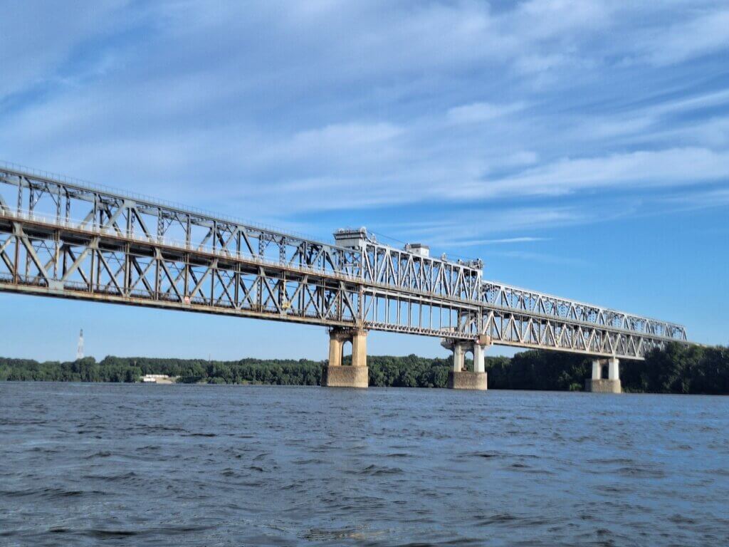 Friendship Bridge Danube Bridge Romania Bulgaria as seen from east side sunrise movable part section lift oversized ships