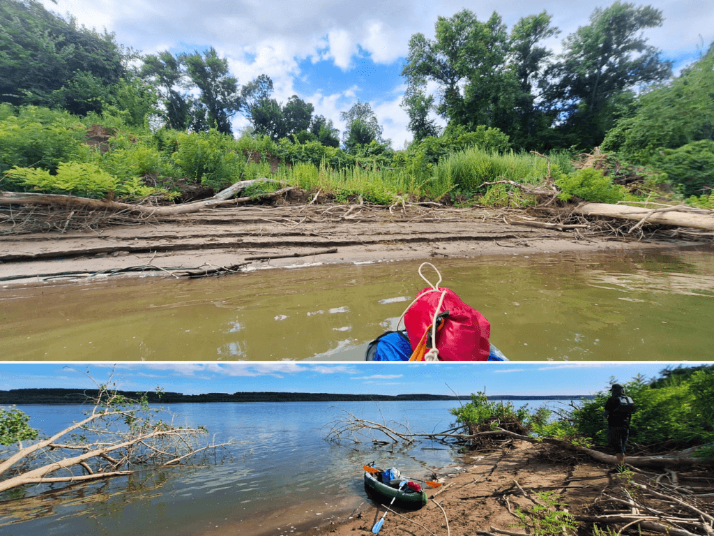 landing spot Slavyanin Little Garvan Island Danube River Bulgaria after high water levels mud rest stop kayaking
