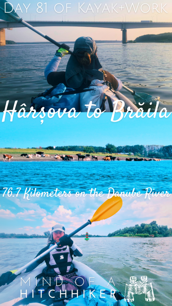pin kayak trip day 81 Harsova to Braila Danube kayaking Romania Bridge Giurgeni Vadu Oii Valciu Branch river islands