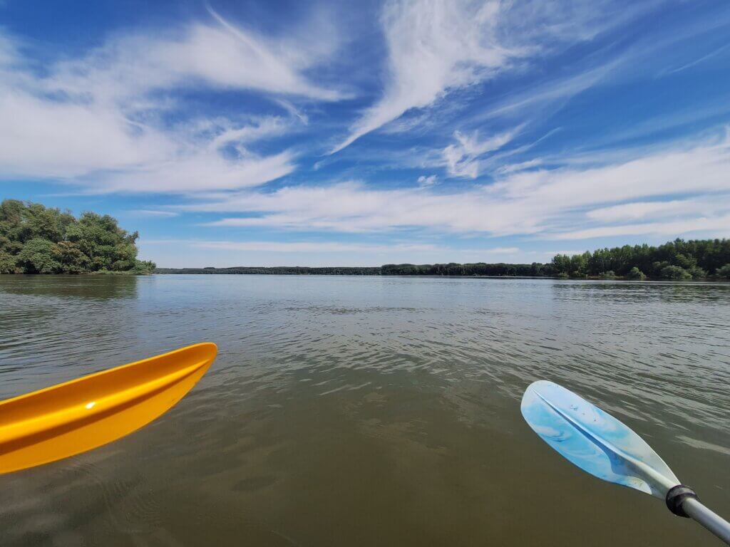 gap between Aleko Taban River Island Bulgaria and Lungu Insula Romania Danube river kayaking shipping lane