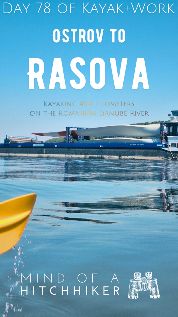 pin kayak trip day 78 Ostrov to Rasova Romania Danube River cargo ship windmill wing transportation inland shipping