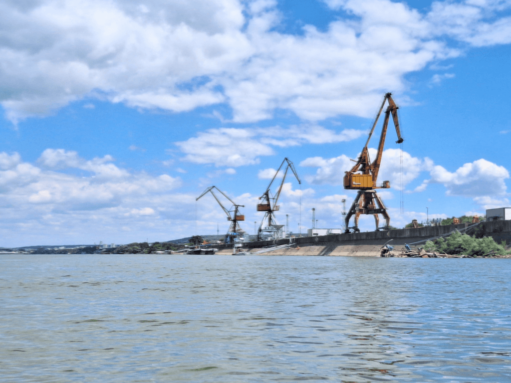 cranes port of Silistra Bulgaria last Bulgarian city on the Danube River border area Romania
