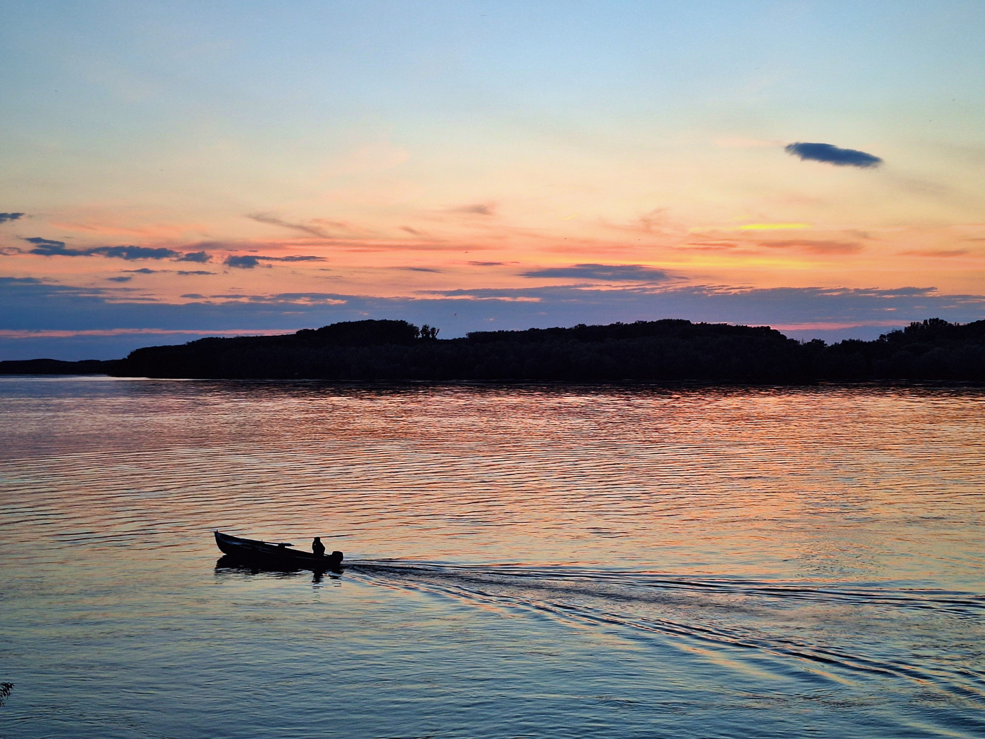 Tutrakan Bulgaria Danube River sunset fisherman boat Romania border area before Schengen