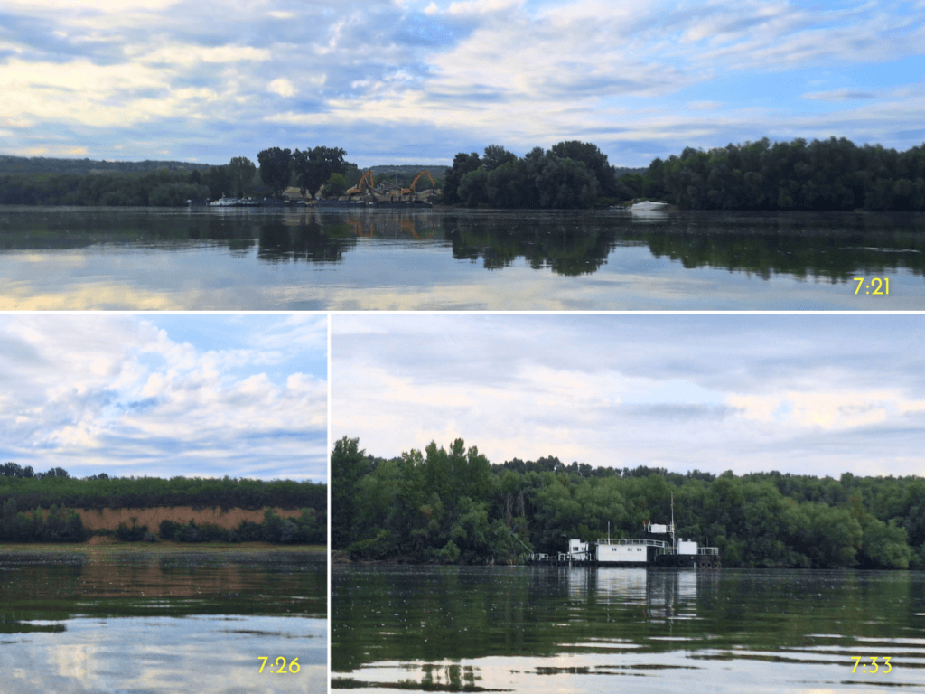 Kosuy Pozharevo Island protected area collage Danube loess cliffs river port gravel supplier dredging operations Bulgaria