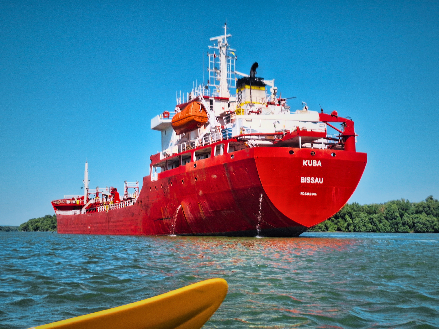 featured photo kayak trip day 94 Isaccea to Tulcea Branch entering the Danube Delta counting down to the Black Sea Kuba ship Guinea Bissau