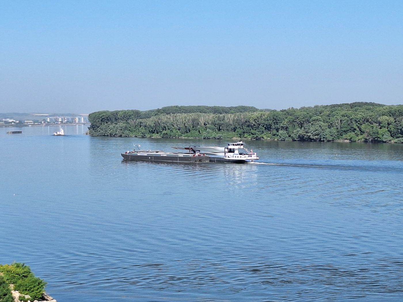 8 35 Silistra Bulgaria Danube cargo ship carrying windmill wing upstream