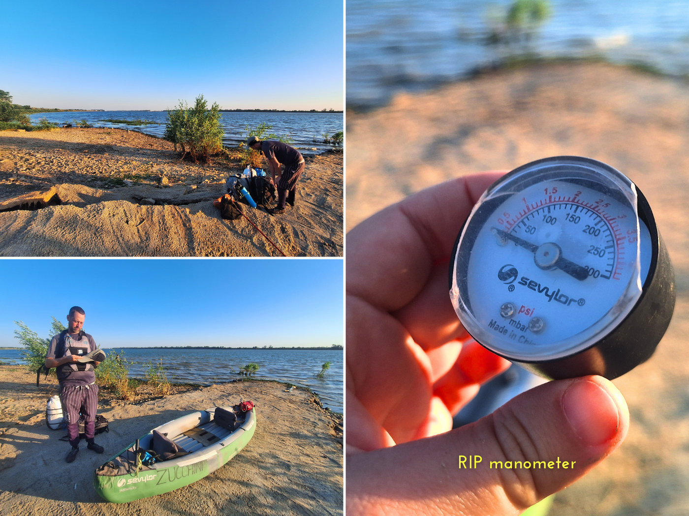launch spot kayaking Isaccea Romania border area Orlivka Ukraine broken manometer inflatable kayak Zucchini day 84