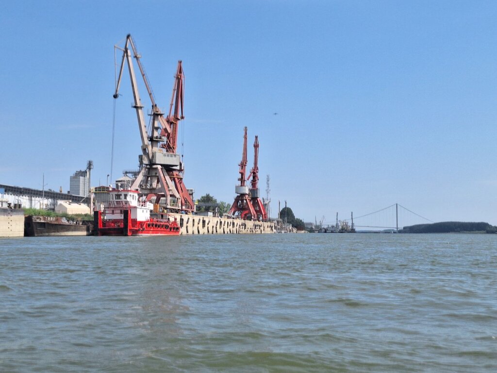 first views of the Braila Bridge the last bridge to cross the Danube River in Romania Black Sea delta Galati Tulcea