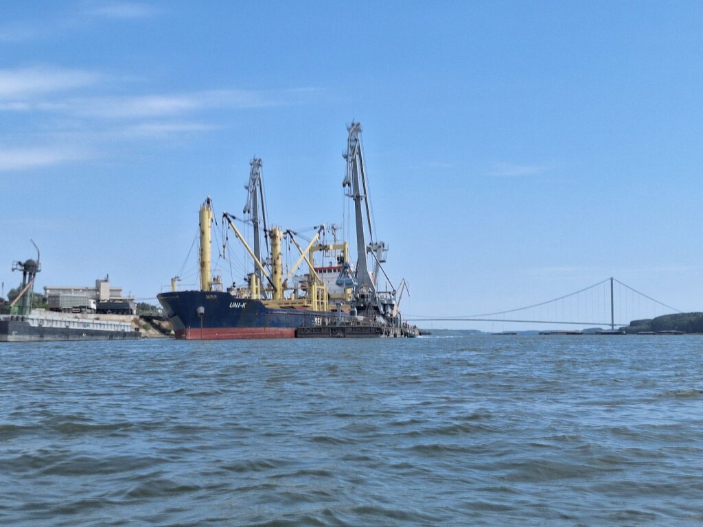 kayak trip day 82 uni k ship big international transportation deep sea vessels Black Sea Danube River maritime sector Braila Galati