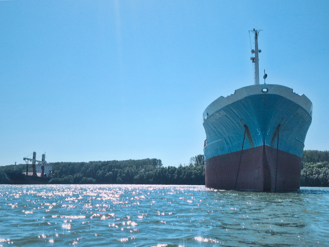 maritime sector of the Danube river near the Delta Kiliya Chilia Tulcea Branch split anchor Romania Ukraine border bulk carrier