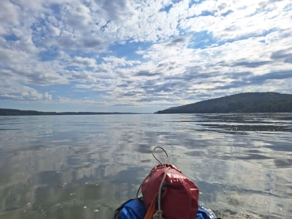 wide Danube River Romania Bulgaria Little Malak Preslavets hamlet pumping station shipping lane morning