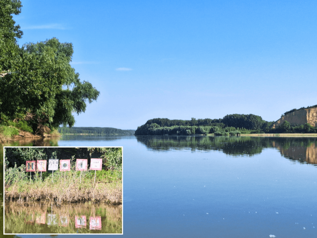 cliffs of Dunarea village Constanta County Dobruja 285 kilometer sign to the Black Sea