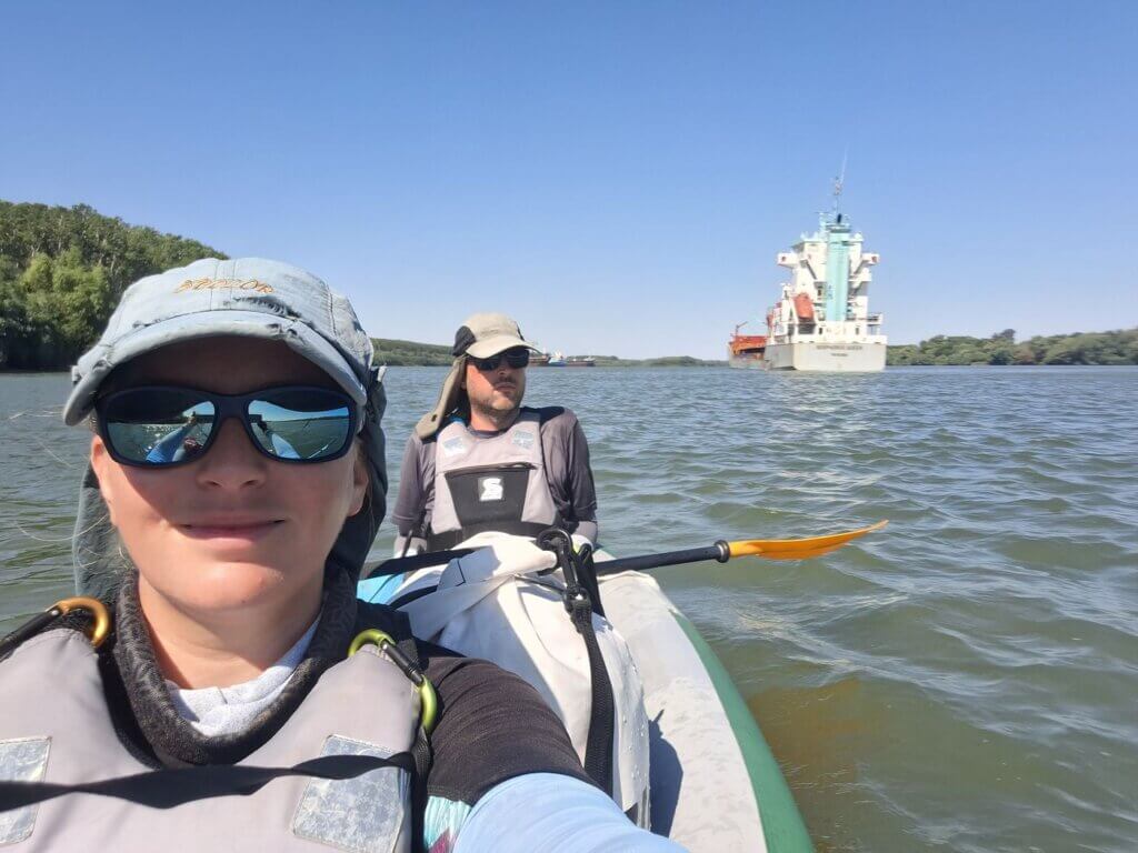 Iris Veldwijk Jonas kayaking cargo ship Bosphorus Queen Danube River inland shipping to the Black Sea day 84 Isaccea to Tulcea