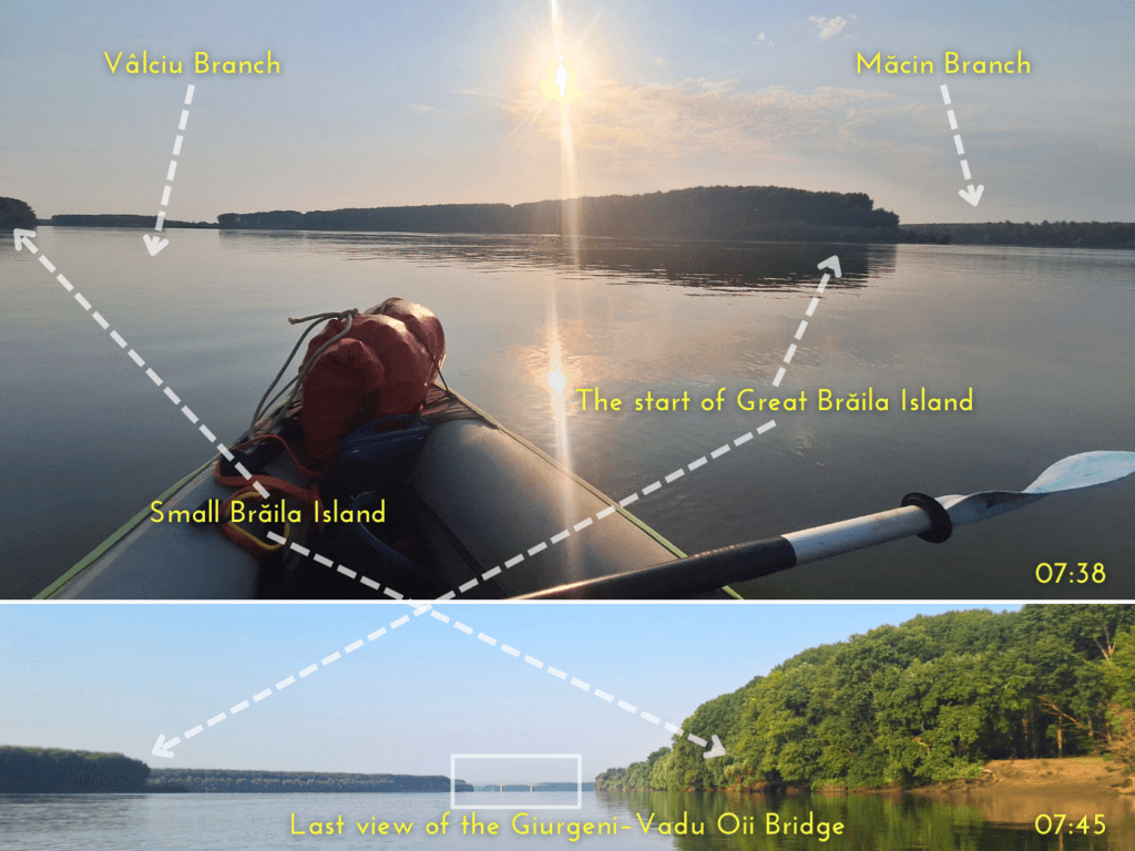 entering the Valciu Arm of the Danube River Braila County Romania paddling river travel kayaking