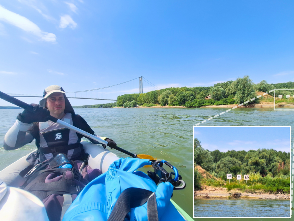Jonas Braila bridge kilometer sign Danube River 165 kilometers before the Black Sea amateur handdrawn distance inland shipping maritime sector